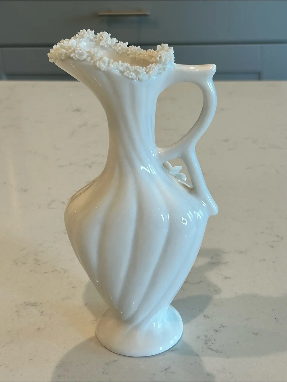 Vintage Ardalt Japan Verithin White Porcelain Vase with Floral Appliqué